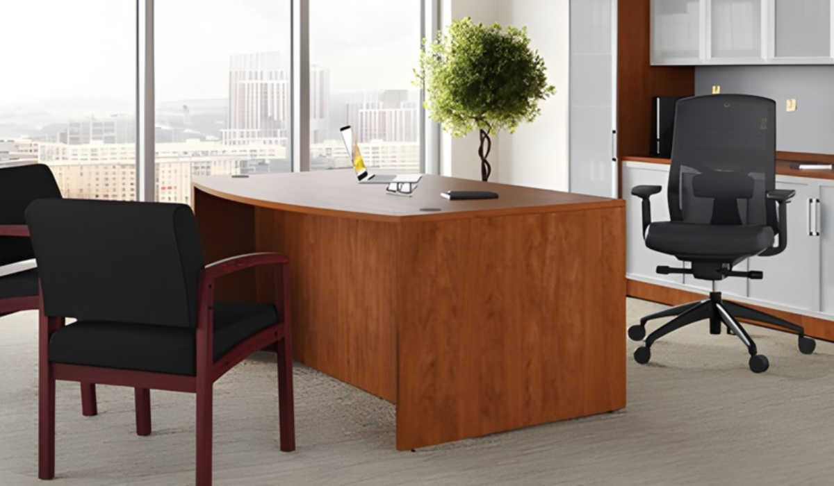Office furniture executive desk and credenza with chairs