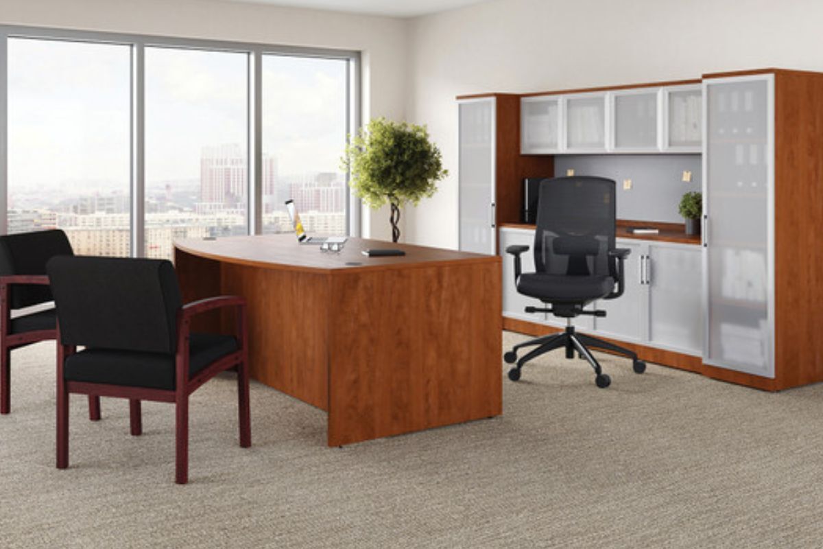 Office furniture executive desk and credenza with chairs